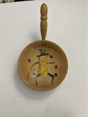 Mr Peanut Wood Bowl Nut Dish with Handle Nut Bowl Candy Dish Vintage Decor